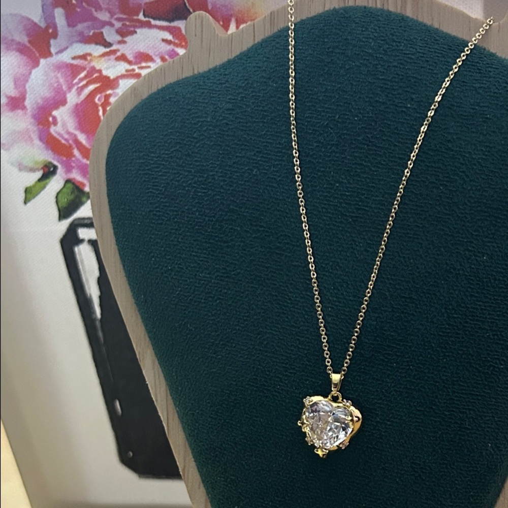 Adina Eden Large CZ Heart Pendant set in a Raised Gold Heart Design NEW